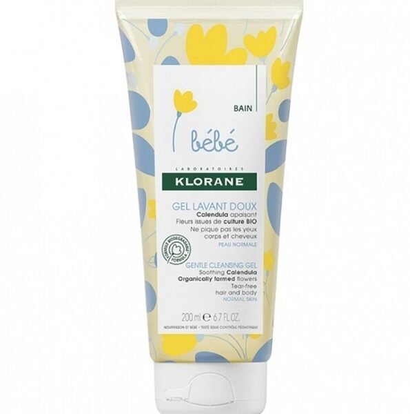 Klorane – Gel lavant doux au Calendula apaisant – Bébé – Corps et cheveux – Peau normale 200 ml