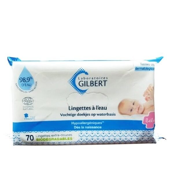 Gilbert Lingettes Bébé à l&rsquo;Eau Biodégradables – 70 lingettes