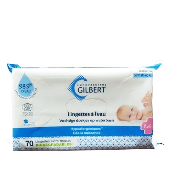 3518646860331-1.jpg Gilbert Lingettes Bébé à l’Eau Biodégradables – 70 lingettes – Image 1