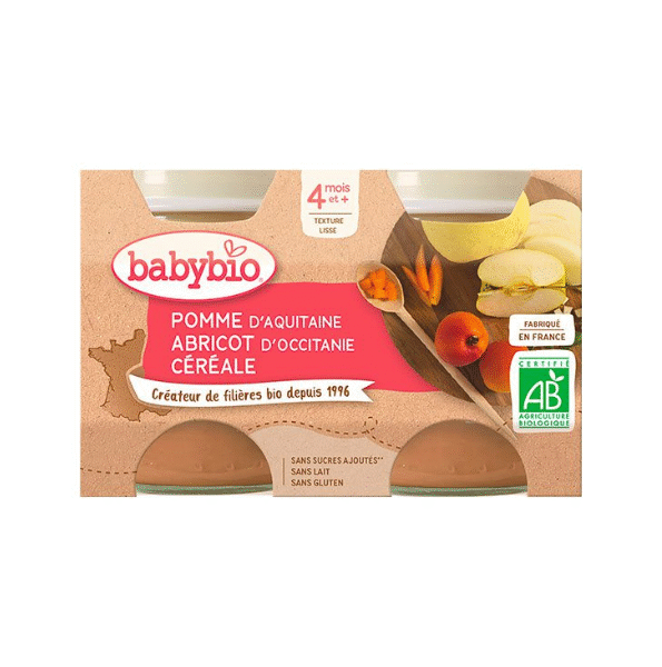BABYBIO PETIT POT POMME ABRICOT CEREALES 2 x 130G