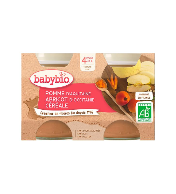 BABYBIO-PETIT-POT-POMME-ABRICOT-CEREALES-2130G-1.png BABYBIO PETIT POT POMME ABRICOT CEREALES 2 x 130G – Image 1