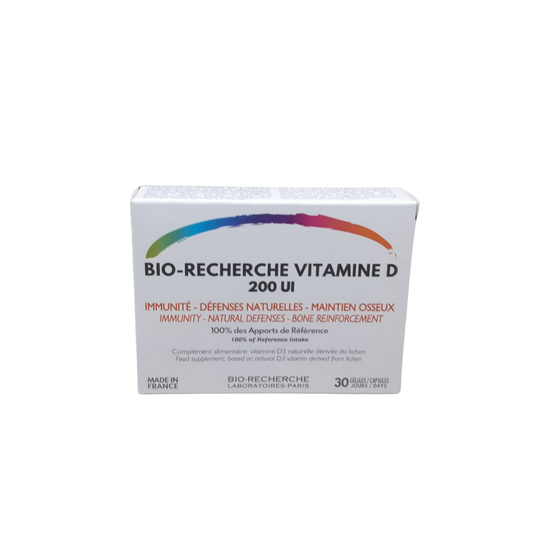 Bio-Recherche-Vitamine-D-200UI-30gelules.png Bio-Recherche Vitamine D 200UI 30 Gelules – Image 1