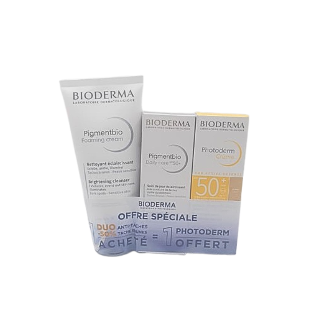 Bioderma-Pigmentbio-Foam-200mlDaily-Care-spf50Cr-Teinte-Claire-Pack.png Bioderma Pigmentbio Foam 200ml+Daily Care spf50+Creme Teinte Claire Pack – Image 1