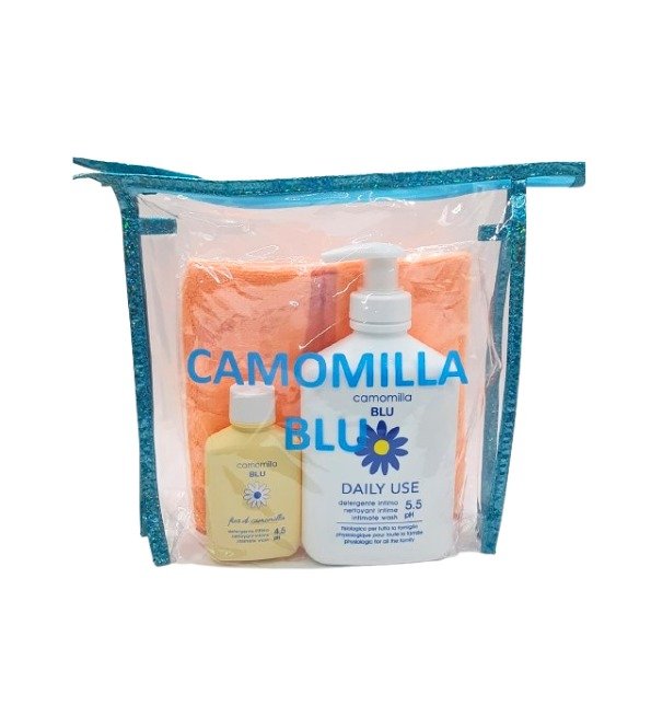 Camomilla-Blu-Daily-Use-300mlGel-Intim-EchServiette-Trousse Camomilla Blu Daily Use 300ml+Gel Intime Echantion+Serviette Trousse – Image 1