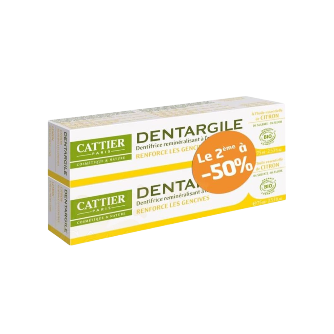 Cattier-Duo-pack-Dentargile-Dent-Citron-275ml-1.png Cattier Dentargile Dentifrice Citron 2 x 75ml Pack – Image 1