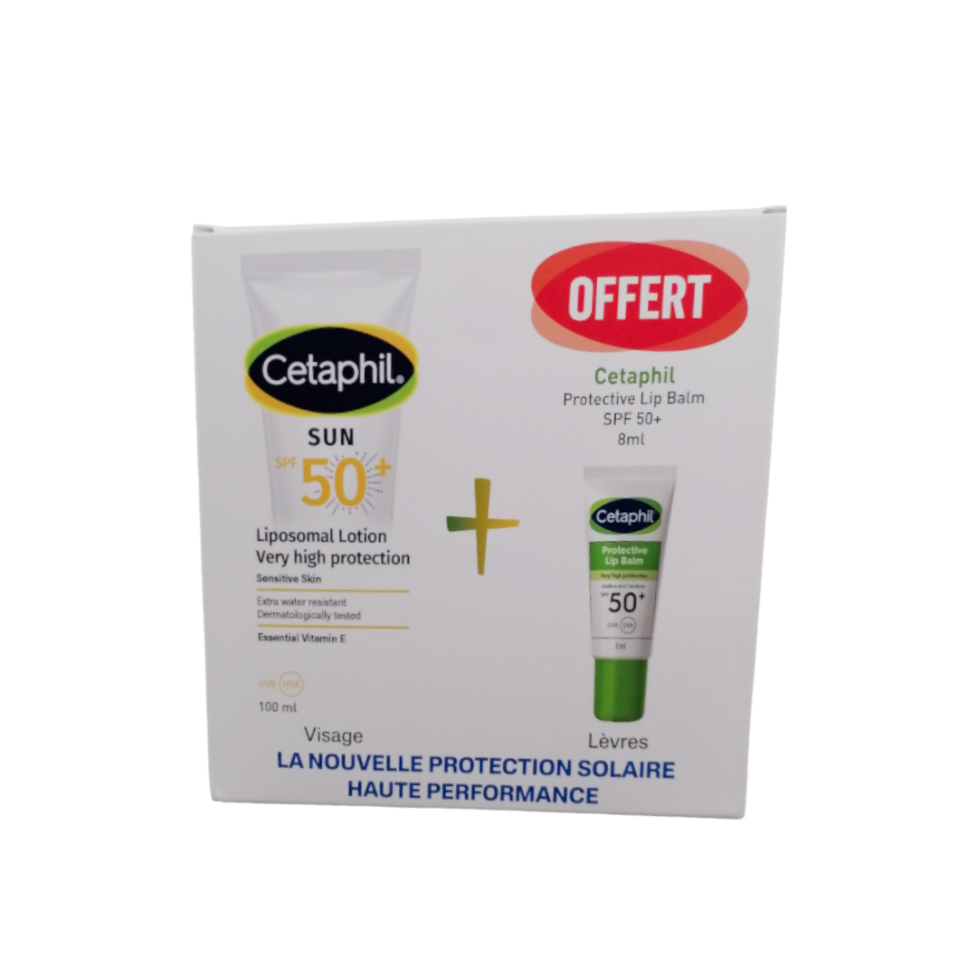 Cetaphil-Sun-lotion-spf50-100mlProtective-lip-balm-spf50-8ml-pack.png Cetaphil Sun Lotion Spf50+ 100ml+Protective Lip Balm Spf50+ 8ml Pack – Image 1