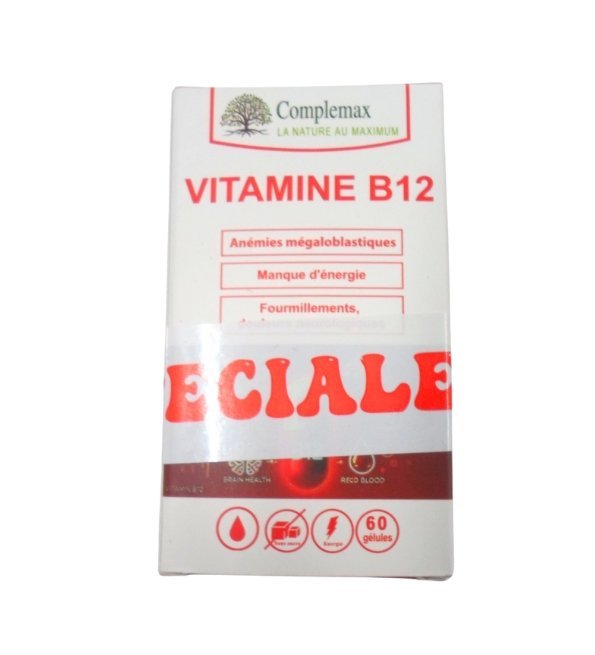 Complemax-Vitamine-B12-60-gelulesVitamine-B12-ECH-pack-1.jpg Complemax Vitamine B12 60 Gelules + Vitamine B12 Echantillon offert – Image 1