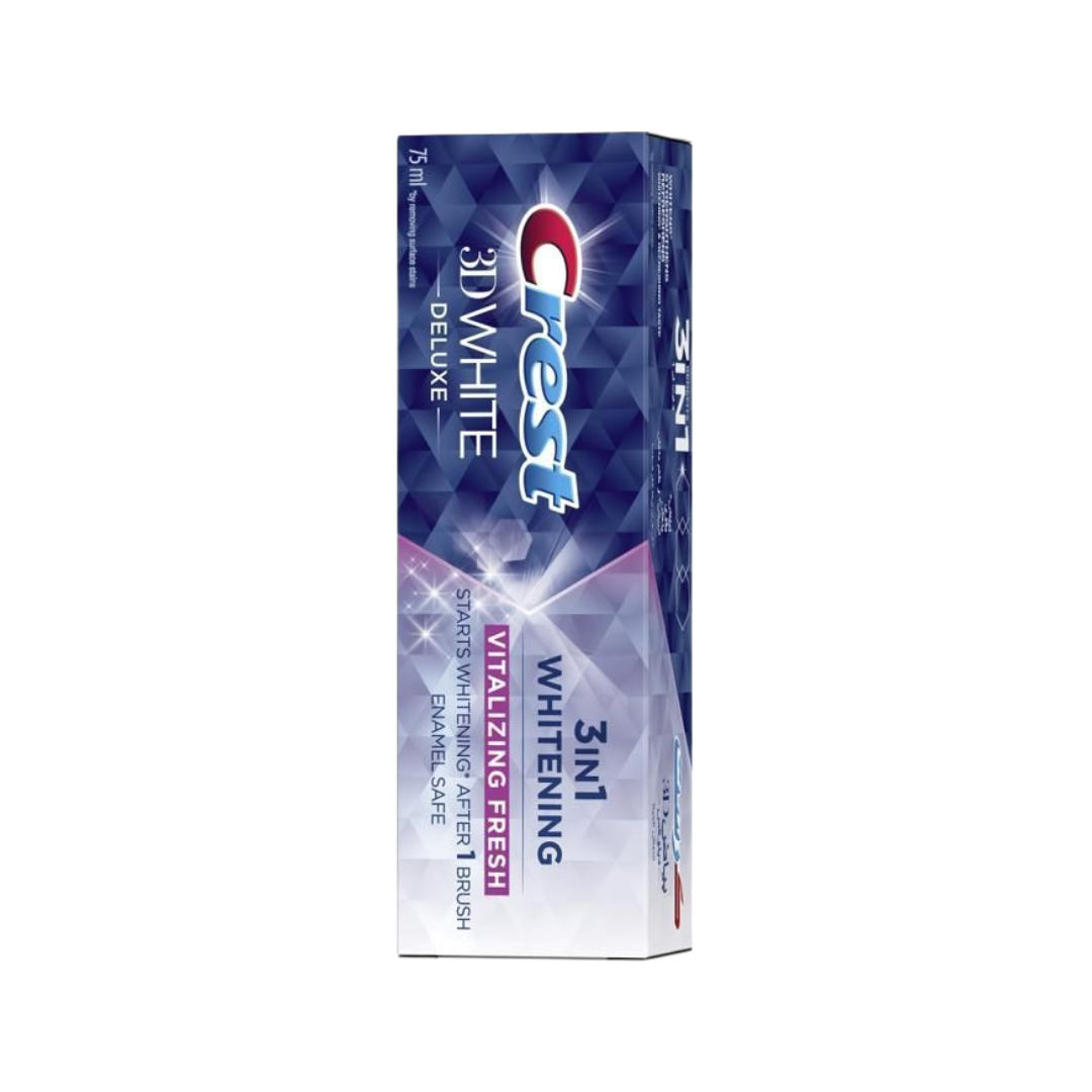 Crest-3D-white-dent-Vitalizing-Fresh-75ml.png Crest 3D white dentifrice Vitalizing Fresh 75ml – Image 1