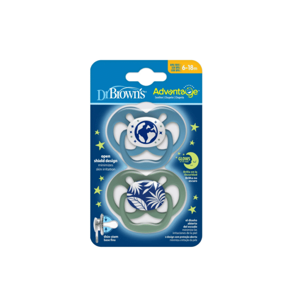 Dr Brown&rsquo;s 2 Sucette Advantage Phosphor Bleu 6-18m