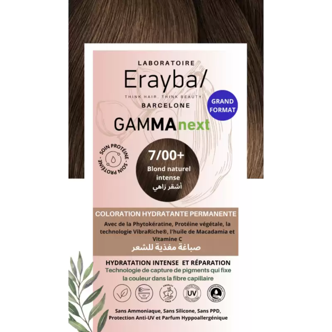 Erayba-Gamma-next-Coloration-700-Blond-Natural-intense-1.png Erayba Gamma Next Coloration 7/00+ Blond Natural intense Coloration Hydratante Permanente – Image 1
