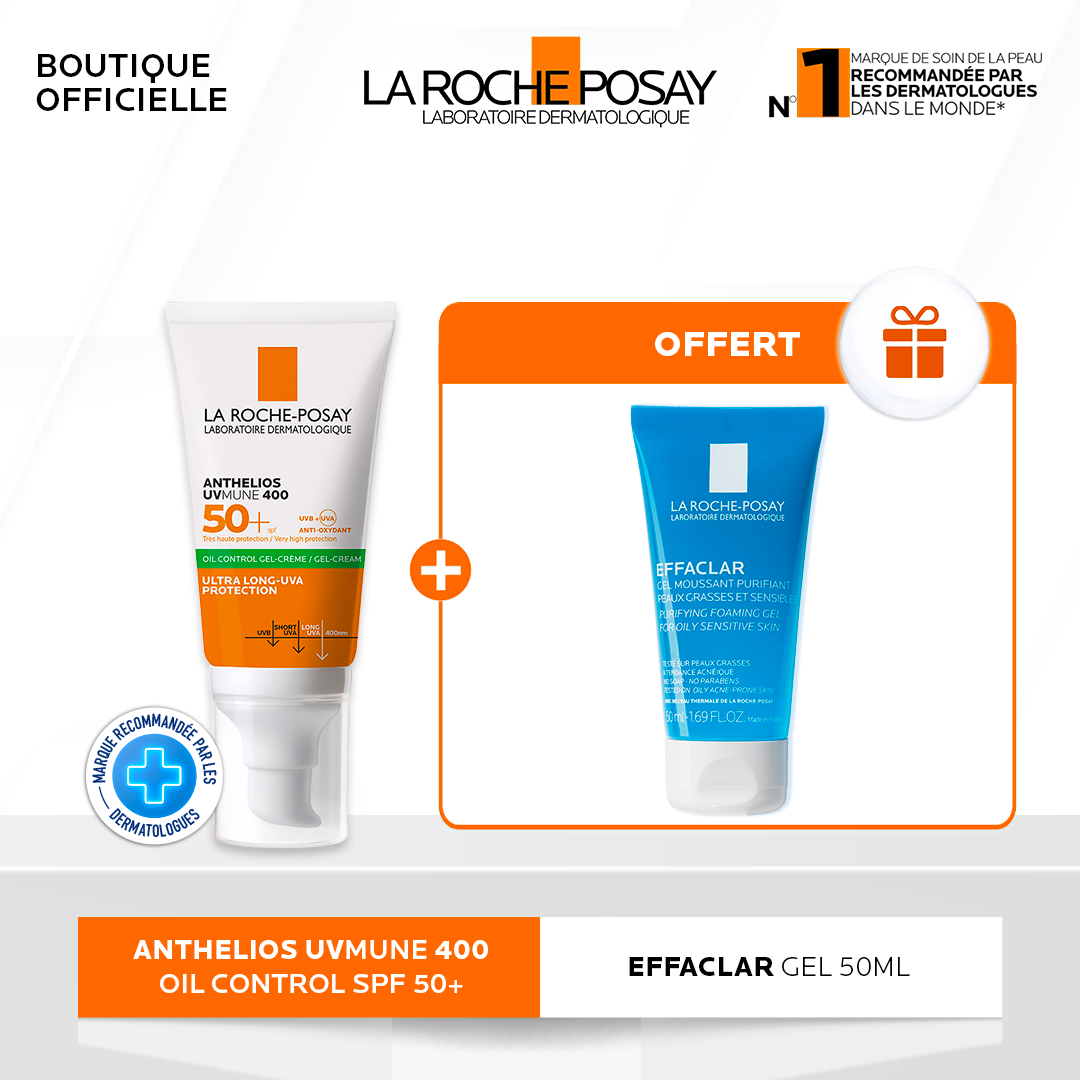 LRP-4-4.png La Roche-Posay Anthelios UV MUNE Crème Solaire Matifiante SPF50ml = Effaclar Gel Nettoyant 50ml Offert – Image 1