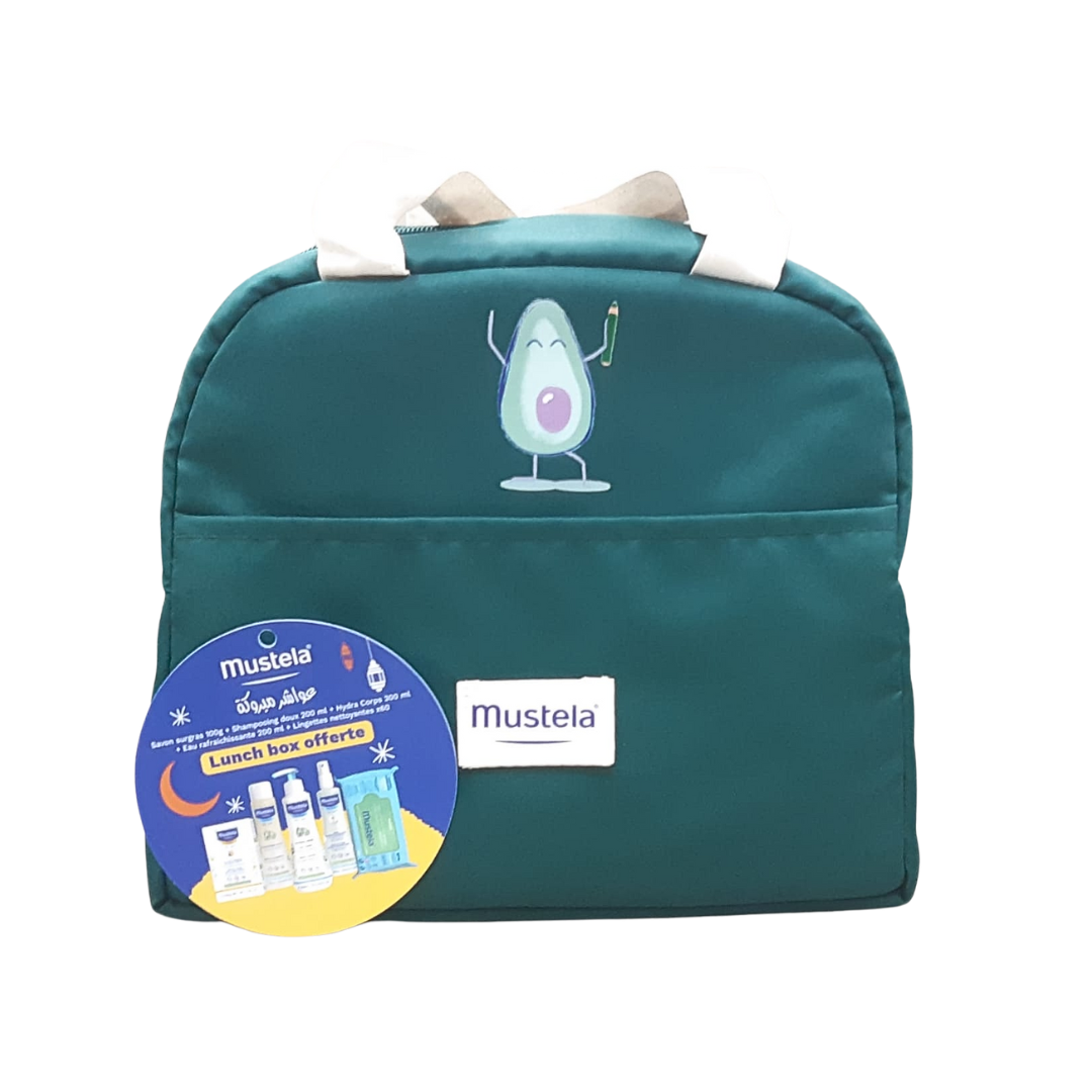 Mustela-Pack-Lunch-Box-SavonShamp200mlEauHyd-BB300mlLingettes.png Mustela Lunch Box Savon+ Shampoing 200ml + Eau rafraichissante + Hydra corps 300ml + Lingettes – Image 1