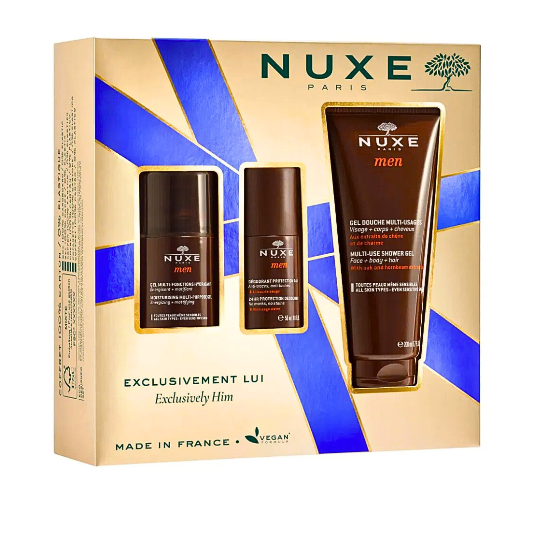Nuxe-Men-coffret-Gel-HydratanteDeodorantgel-douche.png Nuxe Men Coffret Gel Hydratante+Deodorant+Gel Douche – Image 1