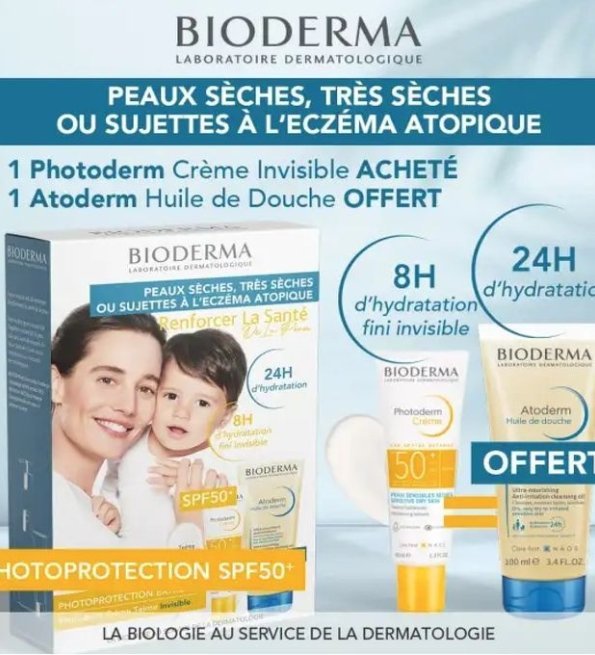Photoderm-Creme-Invisible-Spf50-Atoderm-Huile-Douche-PACK-1.jpg Photoderm Creme Invisible Spf50 + Atoderm Huile Douche PACK – Image 1