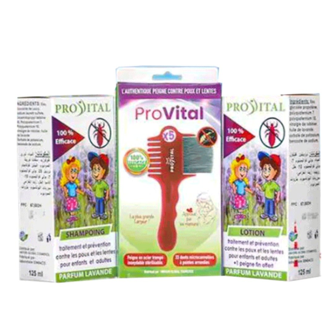 Pro-Vital-Anti-Poux-ShampLotionAuthentique-Peigne-Pack Pro Vital Anti Poux Shampoing+Lotion+Authentique Peigne Pack – Image 1