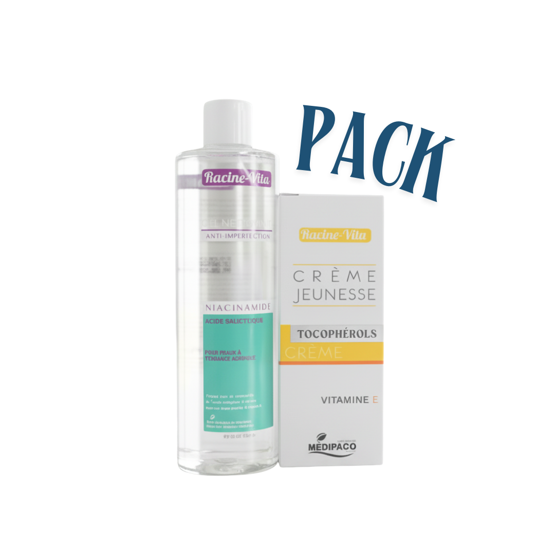Racine-Vita-Creme-Jeunesse-Vitamine-E-50mGel-Nettoyant-Niacinamide-250ml-Pack.png Racine Vita Creme Jeunesse Vitamine E 50m+Gel Nettoyant Niacinamide 250ml Pack – Image 1