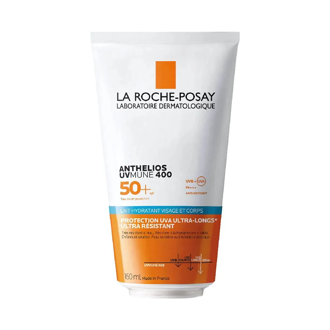 Rp-Anthelios-Face-body-hydrating-milk-UVMNE-400-spf50-150ml La Roche Posay Anthelios UVMUNE 400 Lait Solaire Visage & Corps SPF50+ 150 ml – Image 1