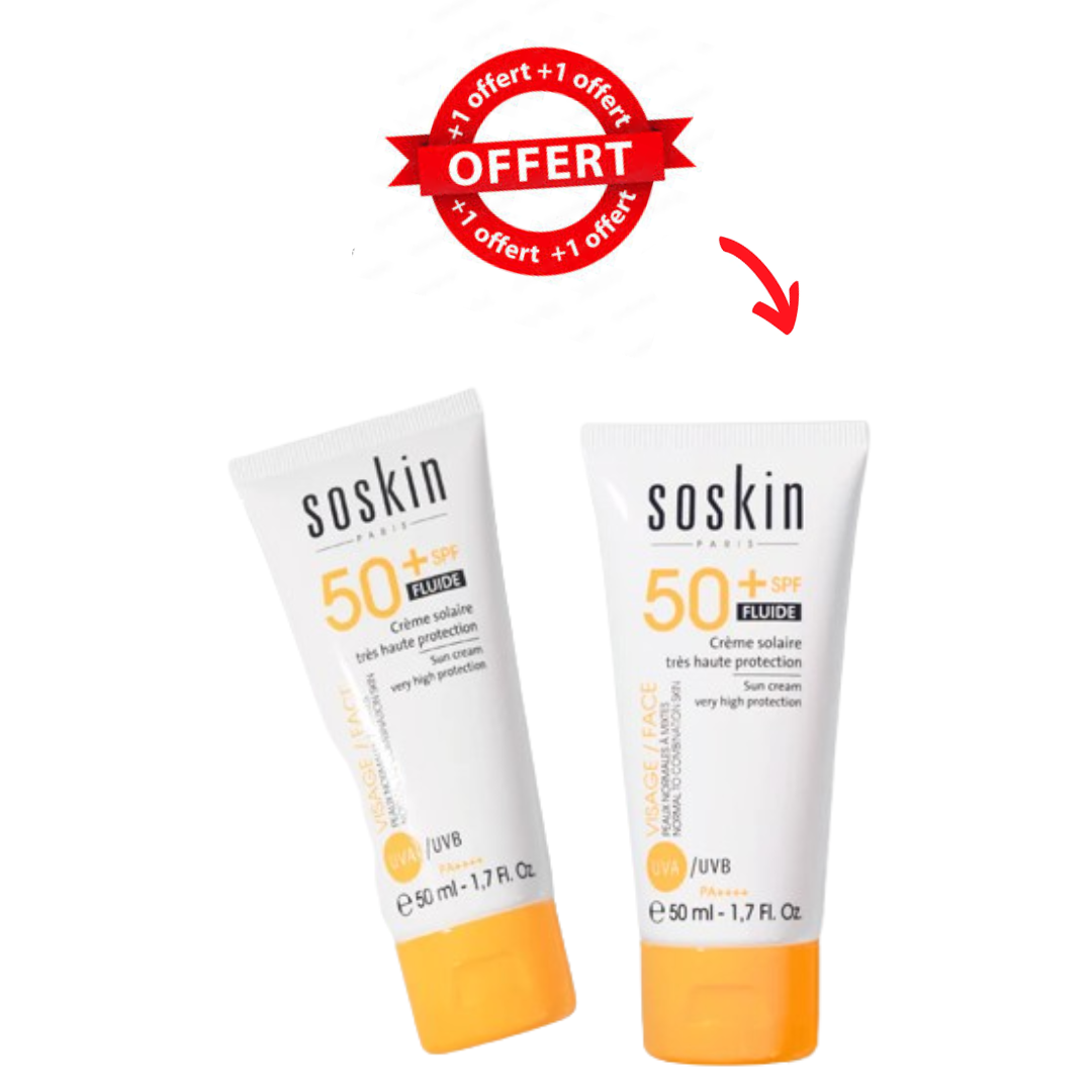 Soskin-Ecran-Solaire-Fluide-spf50-250ml-Pack.png Soskin Ecran Solaire Fluide spf50+ 2*50ml Pack – Image 1