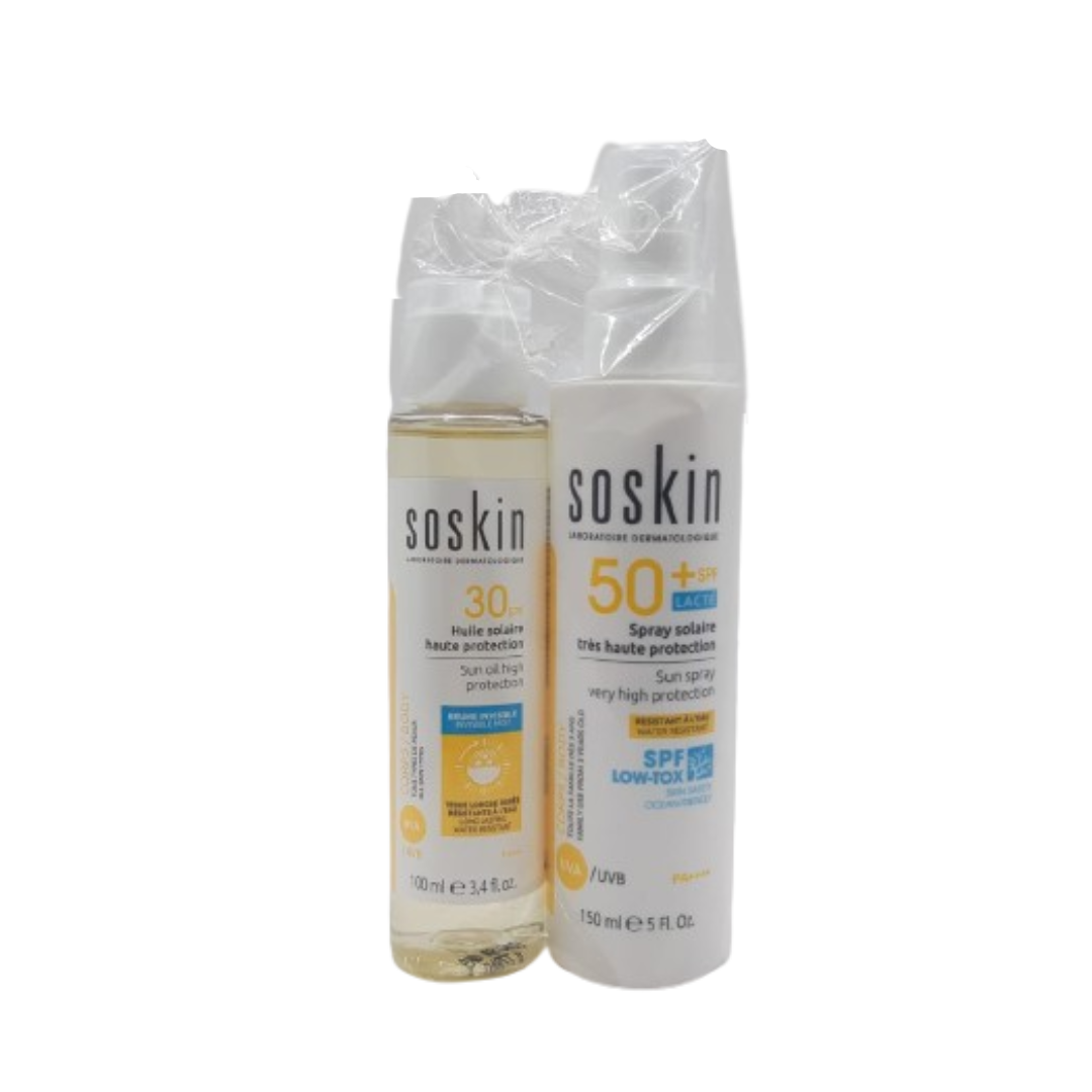 Soskin-Ecran-Solaire-Spray-spf50-150mlHuile-Solaire-spf30-100ml-Pack.png Soskin Ecran Solaire Spray Spf50 150ml+Huile Solaire Spf30 100ml Pack – Image 1