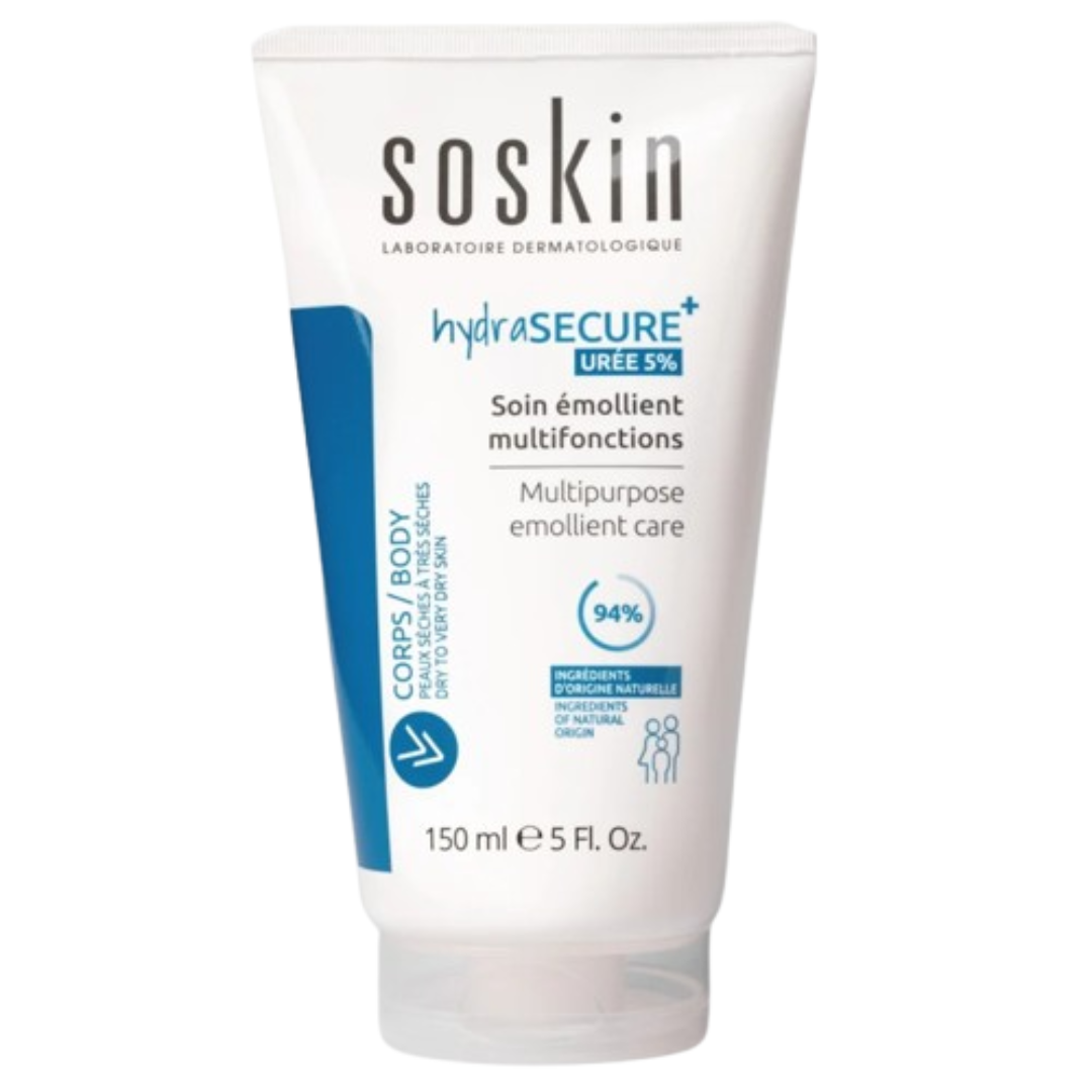 Soskin-HydraSecure-Soin-Emolient-Uree5-150ml.png Soskin HydraSecure+ Soin Emolient Uree5% 150ml – Image 1