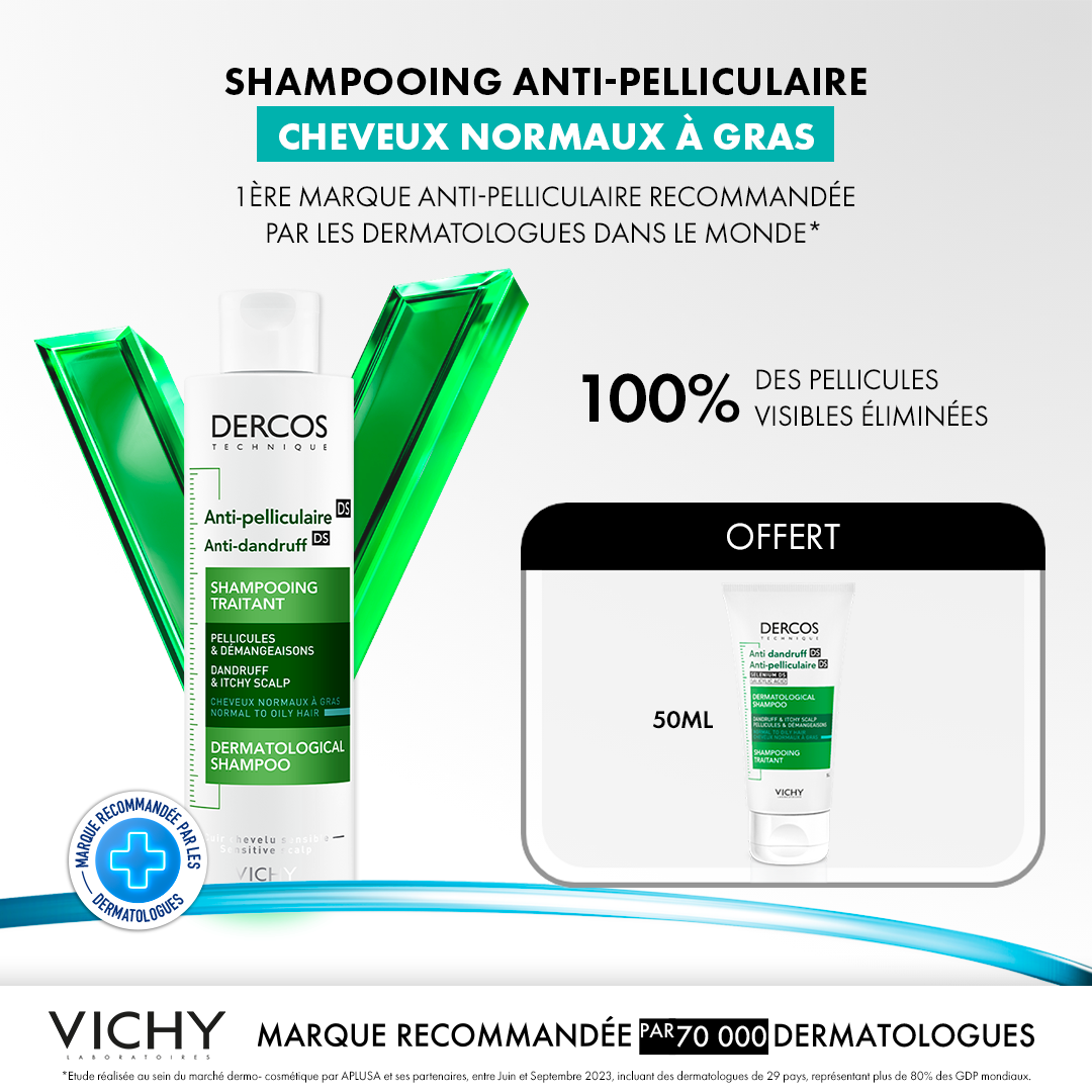 VICHY-6.png Vichy Dercos Shampoing Traitant Anti-Pelliculaire Cheveux Gras | 200ml = 1 Shampooing miniature Offert – Image 1