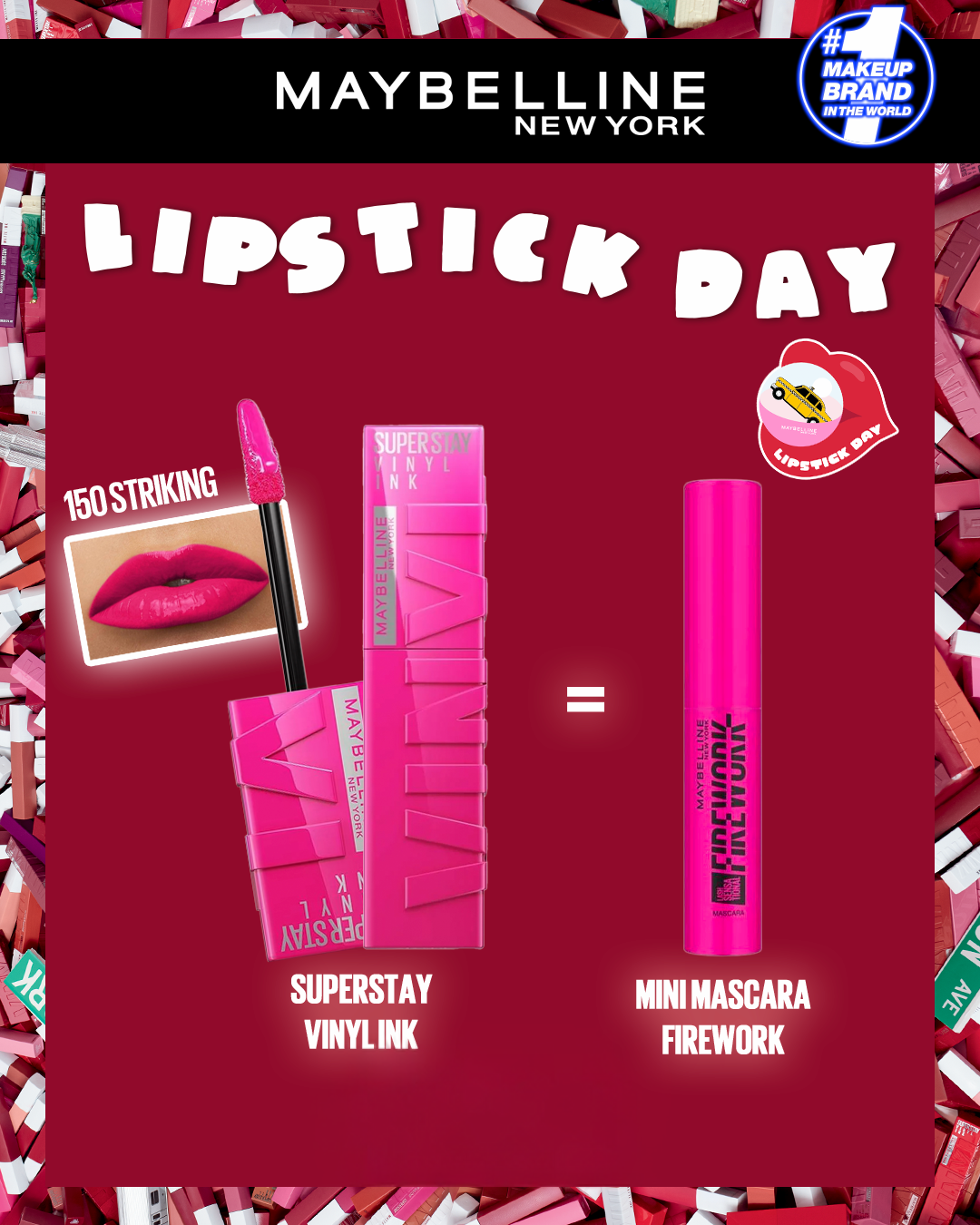 Vinyl-150-striking.png MAYBELLINE SUPERSTAY VINYL INK 150 STRIKING = MINI MASCARA FIREWORK – Image 1