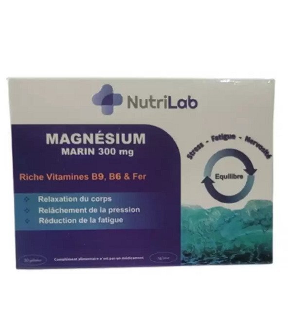 nutrilab-magnesium-marin-300mg-30-gelules-parapharmacie-beautymall-prix.jpg NUTRILAB Magnesium Marin 300mg 30 Gelules – Image 1