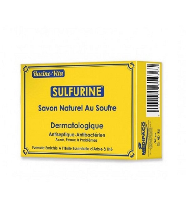 racine-vita-savon-dermatologique-au-soufre-et-arbre-a-the.jpg Racine vita sulfurine savon au soufre 80gr – Image 1