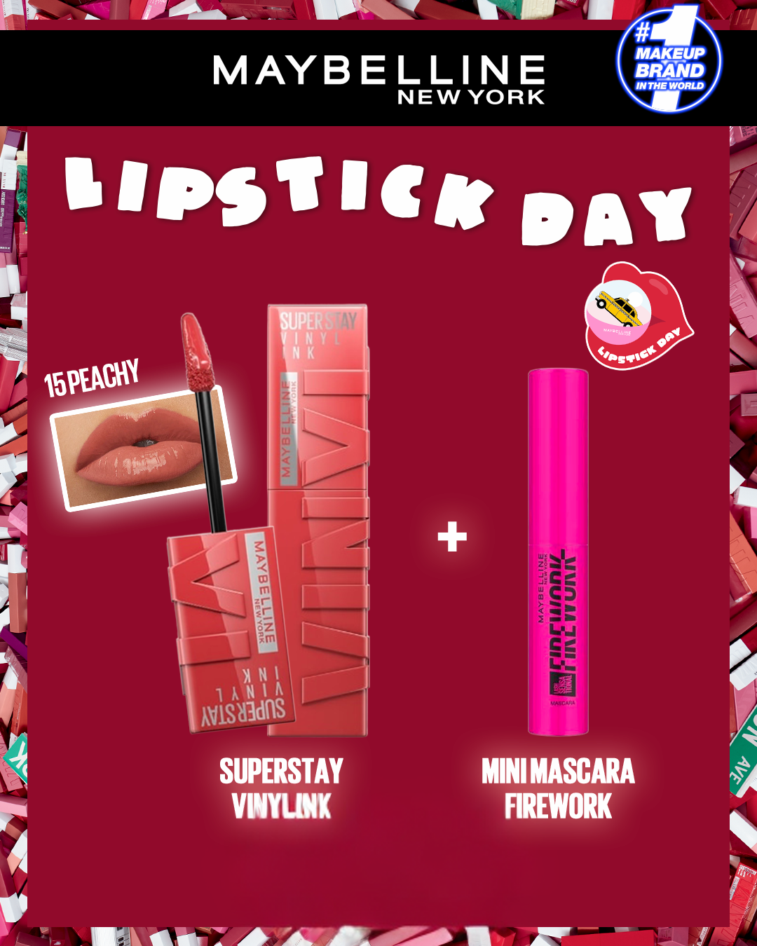 vinyl-15-peachy.png MAYBELLINE 15 SUPERSTAY VINYL INK PEACHY = MINI MASCARA FIREWORK – Image 1
